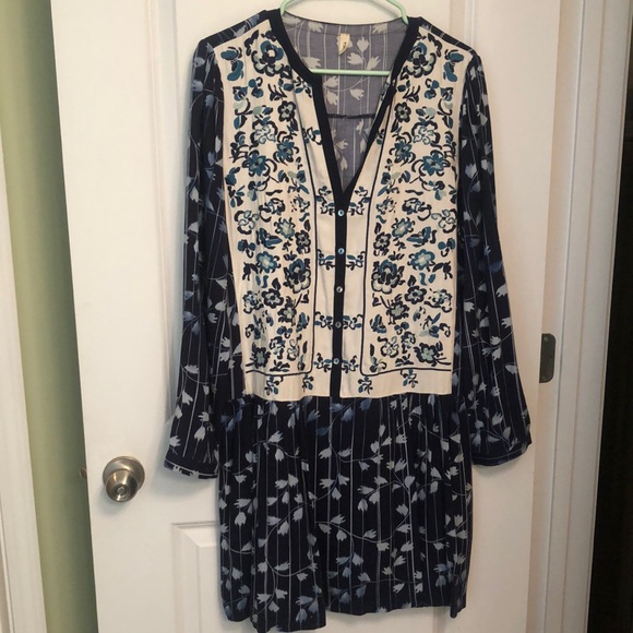 Anthropologie TINY Blue Embroidered Dress size Large - Picture 2 of 8